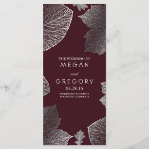 Fall Silver and Burgundy Leaves Wedding Programs
