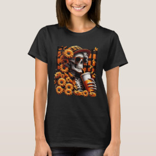 Fall Skeleton With Sunflowers Retro Halloween Autu T-Shirt