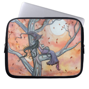 Fall Slumber Witch and Tabby Cat Laptop Sleeve