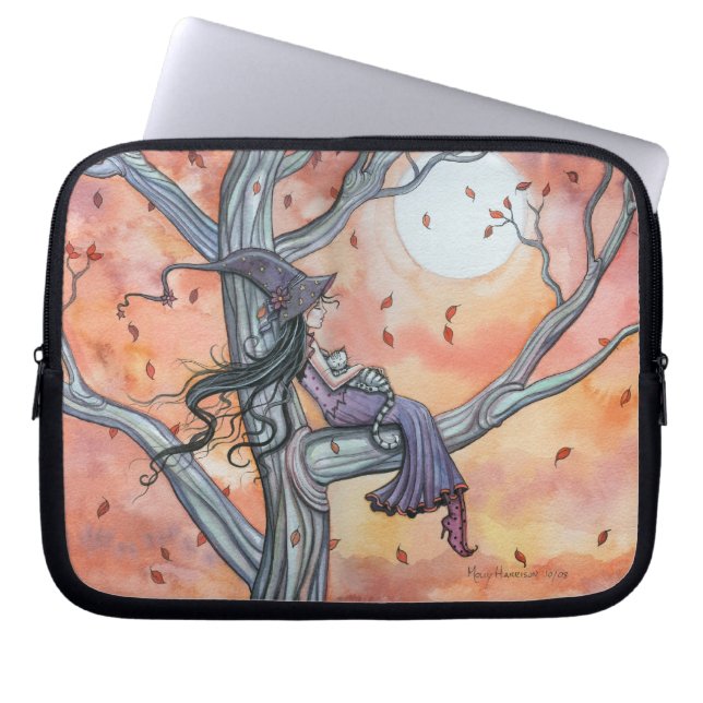 Fall Slumber Witch and Tabby Cat Laptop Sleeve (Front)