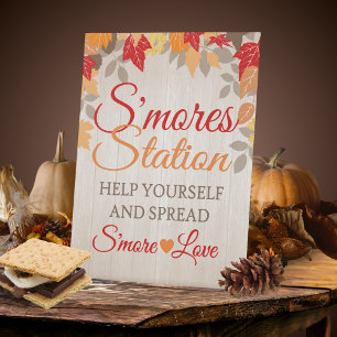 Fall S'mores Station Wedding or Bridal Shower Pedestal Sign