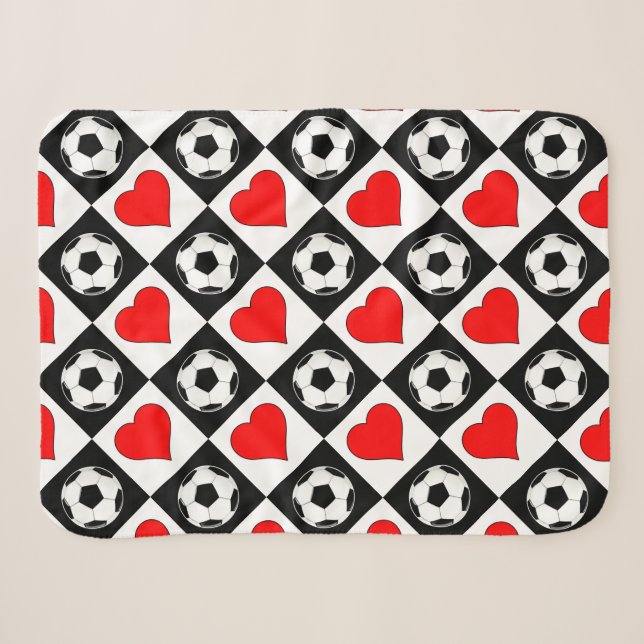 Fall Soccer Season Cute Warm Soccer Balls & Hearts Sherpa Blanket (Front (Horizontal))