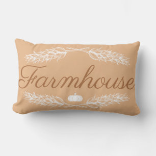Fall Spice Farmhouse Wheat Stalks Laurels Pumpkin Lumbar Pillow