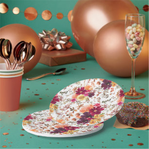 Fall Splendour Floral Baby Shower  Paper Plates 