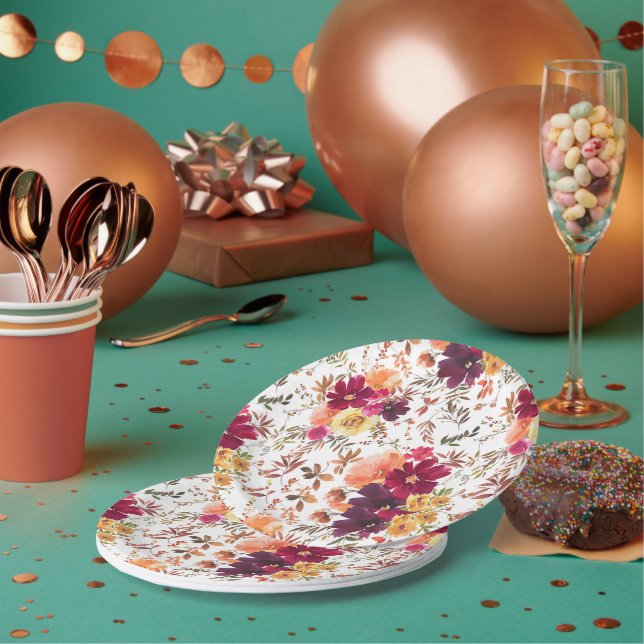 Fall Splendour Floral Baby Shower  Paper Plates  (Multi)