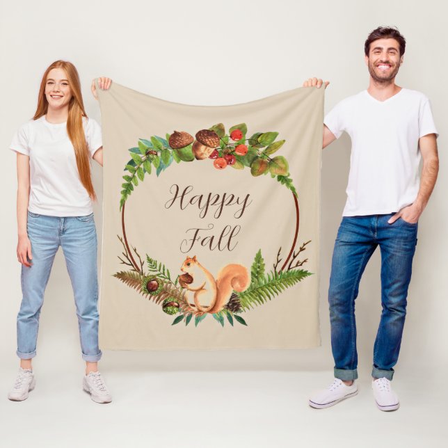 Fall squirrel and nature with customizable text  fleece blanket (In Situ)