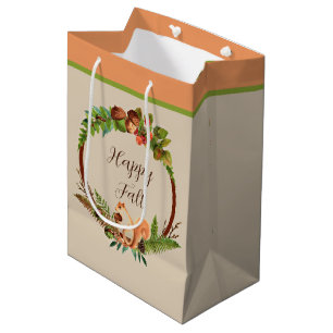 Fall squirrel and nature with customizable text medium gift bag