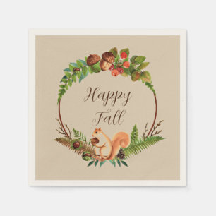 Fall squirrel and nature with customizable text  napkin