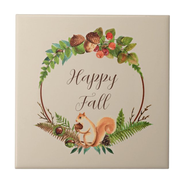 Fall squirrel and nature with customizable text  tile (Front)