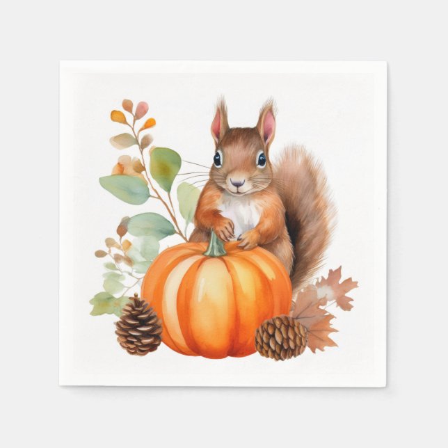 Fall Squirrel Paper Napkins (Front)
