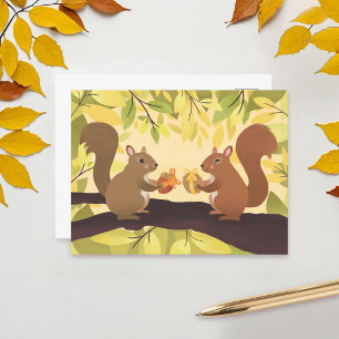Fall Squirrels Yellow Tree  Postcard