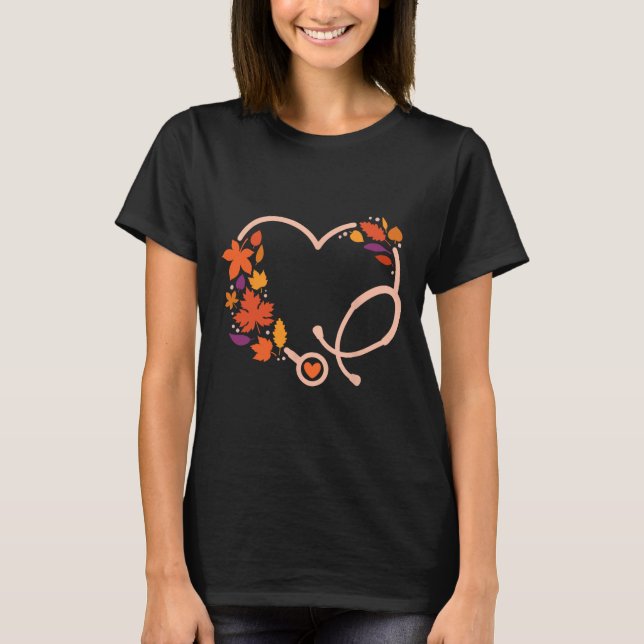 Fall Stethoscope Nurse Thanksgiving Nursing Autumn T-Shirt (Front)