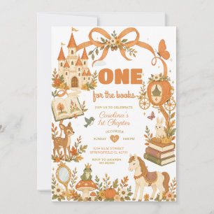 Fall Storybook One For The Books Girl 1st Birthday Invitation