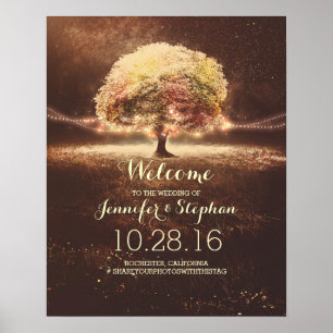 Fall String Lights Tree Wedding Welcome Sign