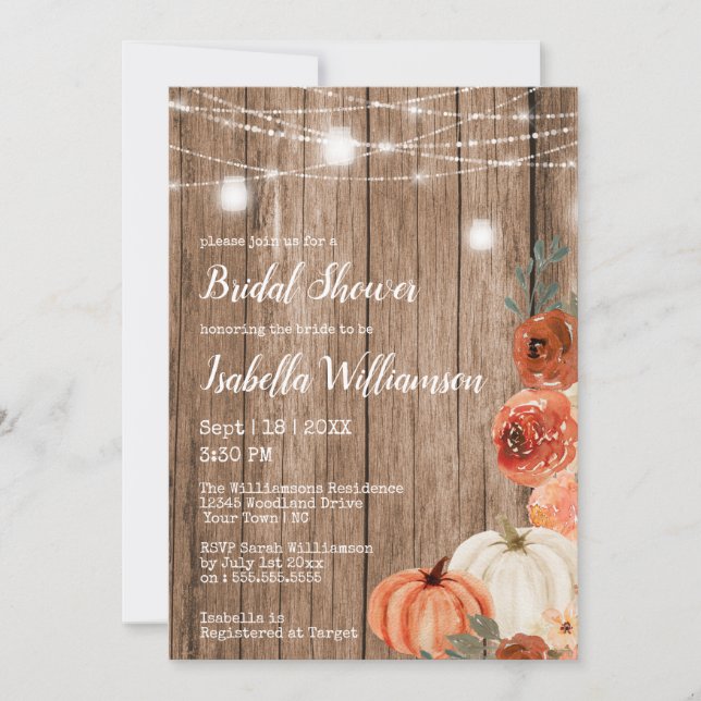 Fall String of Lights & Mason Jar Bridal Shower Invitation (Front)