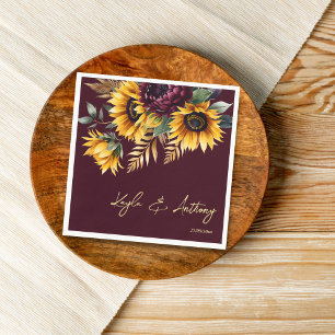 Fall summer wedding burgundy sunflowers template napkin