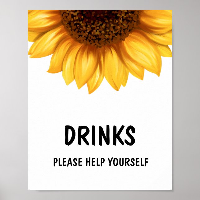 Fall Sunflower Baby Shower Drinks Sign Poster (Front)