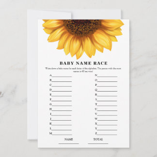 Fall Sunflower Baby Shower Name Race Game Card