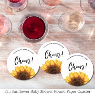 Fall Sunflower Baby Shower Round Paper Coaster