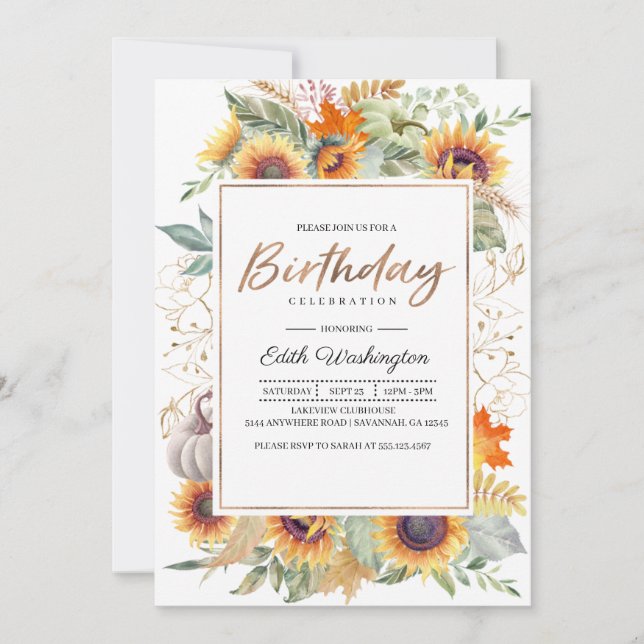Fall Sunflower Birthday Invitation (Front)