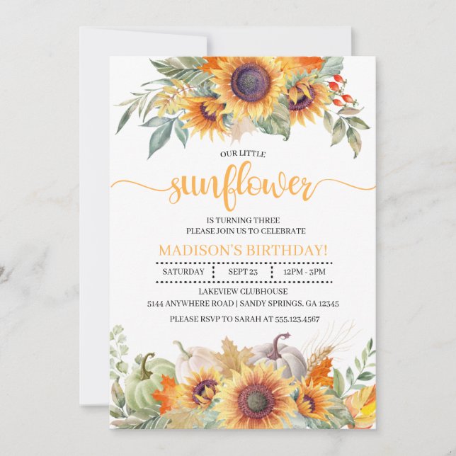 Fall Sunflower Kids Birthday Invitation (Front)