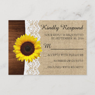 Fall Sunflower & Lace Wedding Invitation RSVP Card