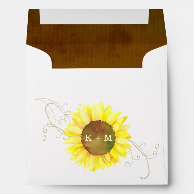 Fall Sunflower Monogram Wedding Envelopes (Back (Bottom))