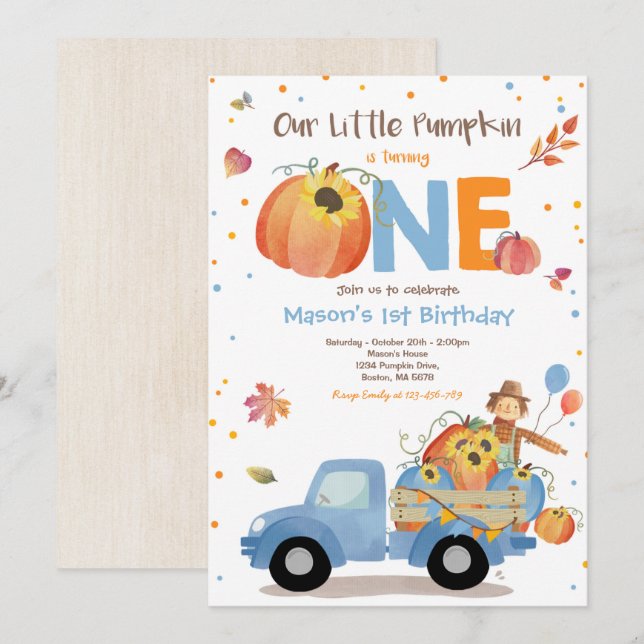 Fall Sunflower Pumpkin Birthday Pumpkin Patch Invitation (Front/Back)