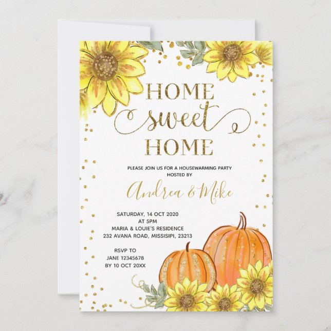 Fall Sunflower Pumpkin Housewarming Party Invitation (Front)