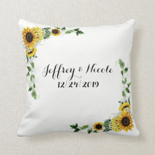Fall Sunflower Rustic Barn Country Wedding Throw Pillow