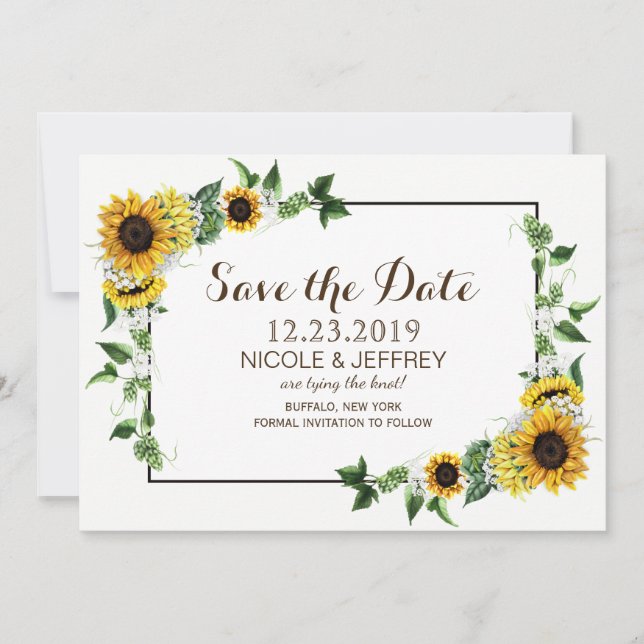 Fall Sunflower Rustic Barn Wedding Save the Date (Front)