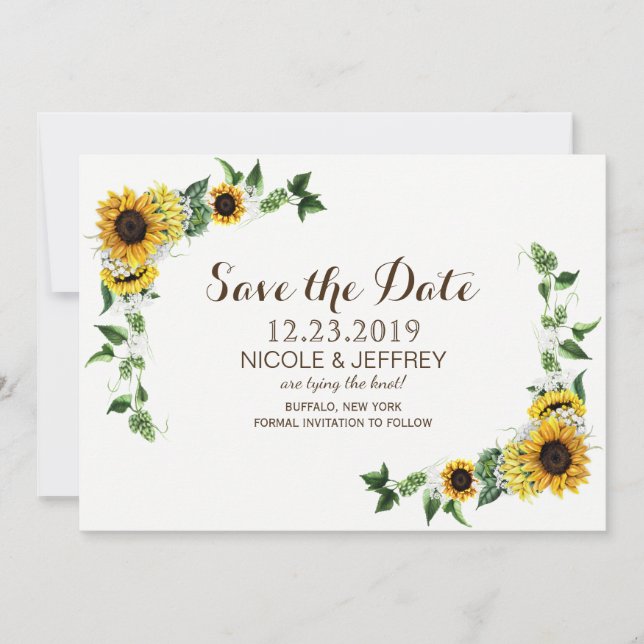 Fall Sunflower Rustic Barn Wedding Save the Date (Front)