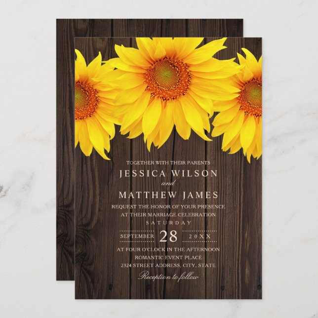 Fall Sunflower Wedding Rustic Country Barn Invitation (Front/Back)