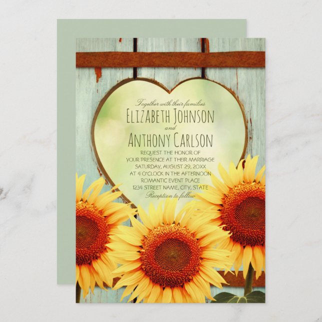 Fall Sunflower Wedding Rustic Country Fence Invitation (Front/Back)