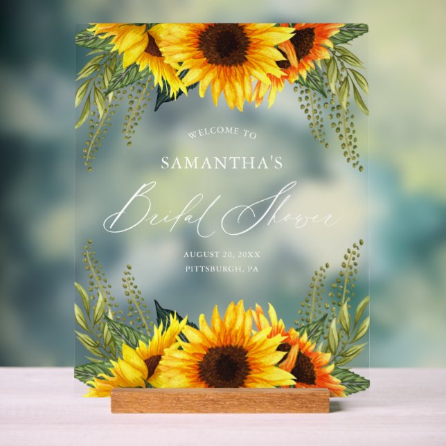 Fall Sunflowers and Greenery Bridal Shower Welcome Acrylic Sign (Neutral)