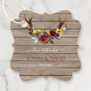 Fall Sunflowers Antlers Barn Wood Wedding Favour Tags