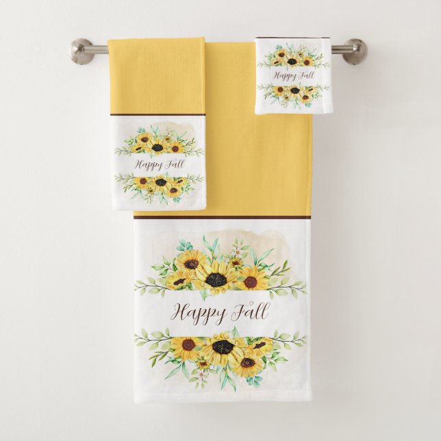 Fall Sunflowers frame with customizable text  Bath Bath Towel Set (Insitu)