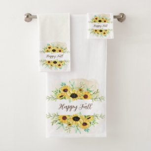 Fall Sunflowers frame with customizable text  Bath Towel Set