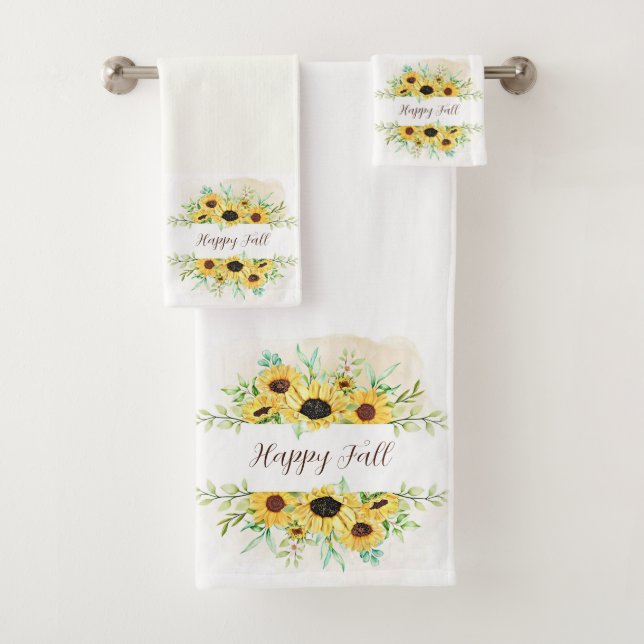 Fall Sunflowers frame with customizable text  Bath Towel Set (Insitu)