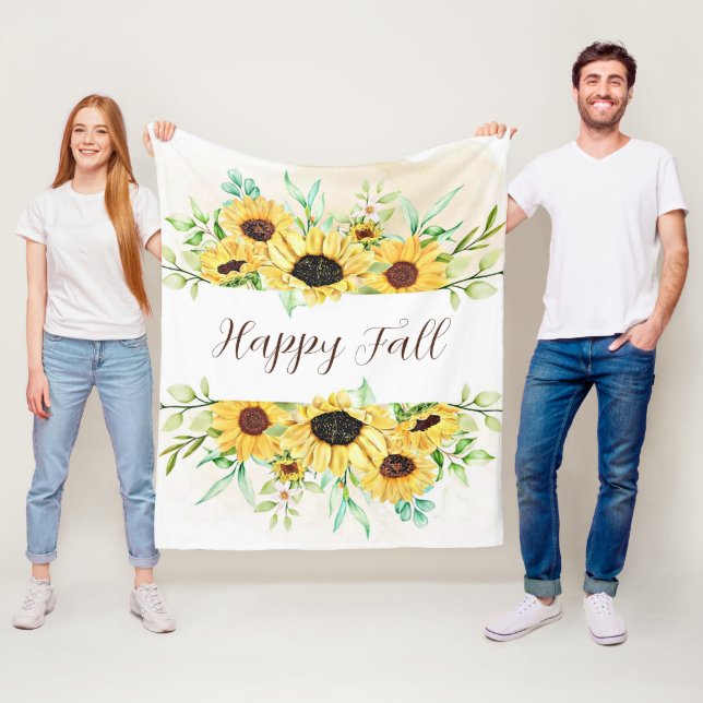 Fall Sunflowers frame with customizable text  Fleece Blanket (In Situ)