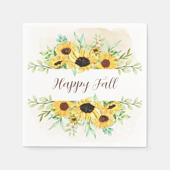 Fall Sunflowers frame with customizable text  Napkin (Front)
