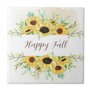 Fall Sunflowers frame with customizable text  Tile