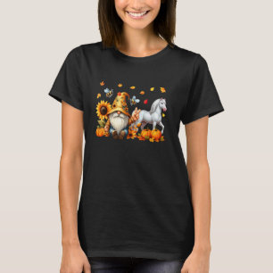Fall Sunflowers Pumpkins Gnome And Horse Thanksgiv T-Shirt
