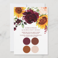 Fall Sunflowers Roses Burgundy Wedding Swatch Card