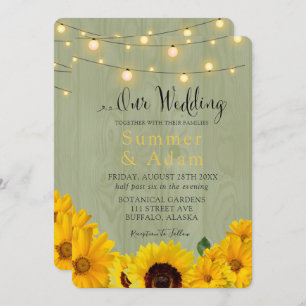 Fall Sunflowers Sage Wood Lights Our Wedding Invitation