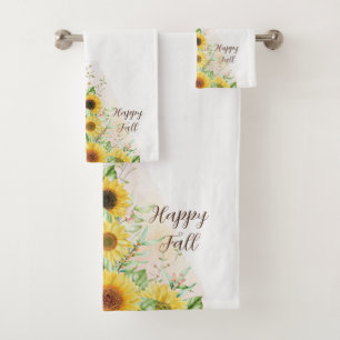 Fall sunflowers with customizable text  bath towel set