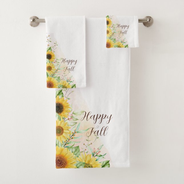 Fall sunflowers with customizable text  bath towel set (Insitu)