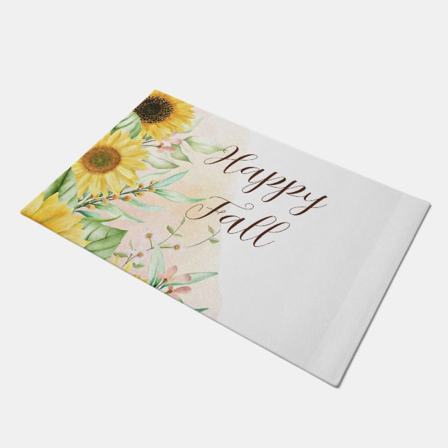 Fall sunflowers with customizable text  doormat (Angled)