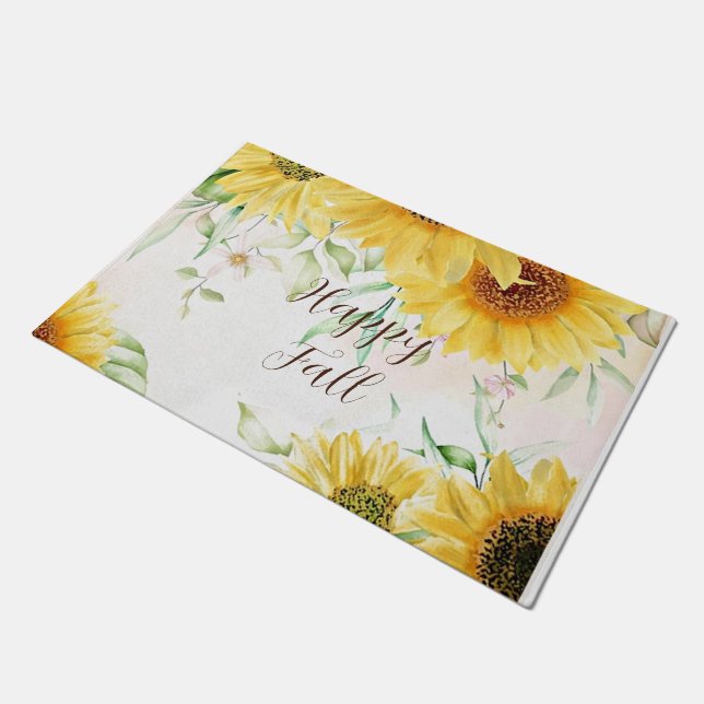 Fall sunflowers with customizable text  doormat (Angled)