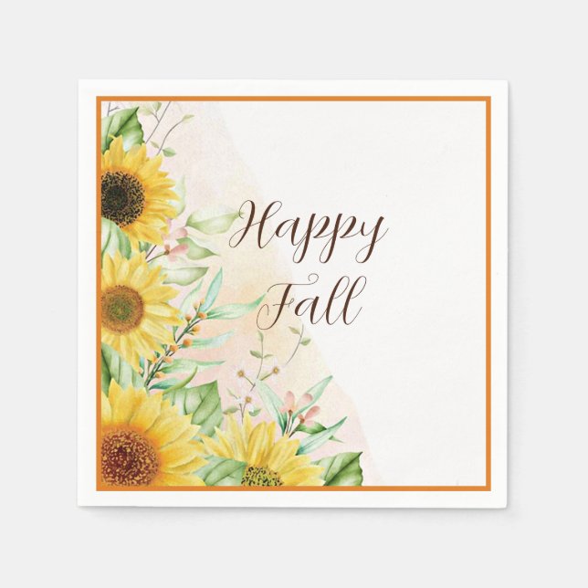 Fall sunflowers with customizable text  napkin (Front)